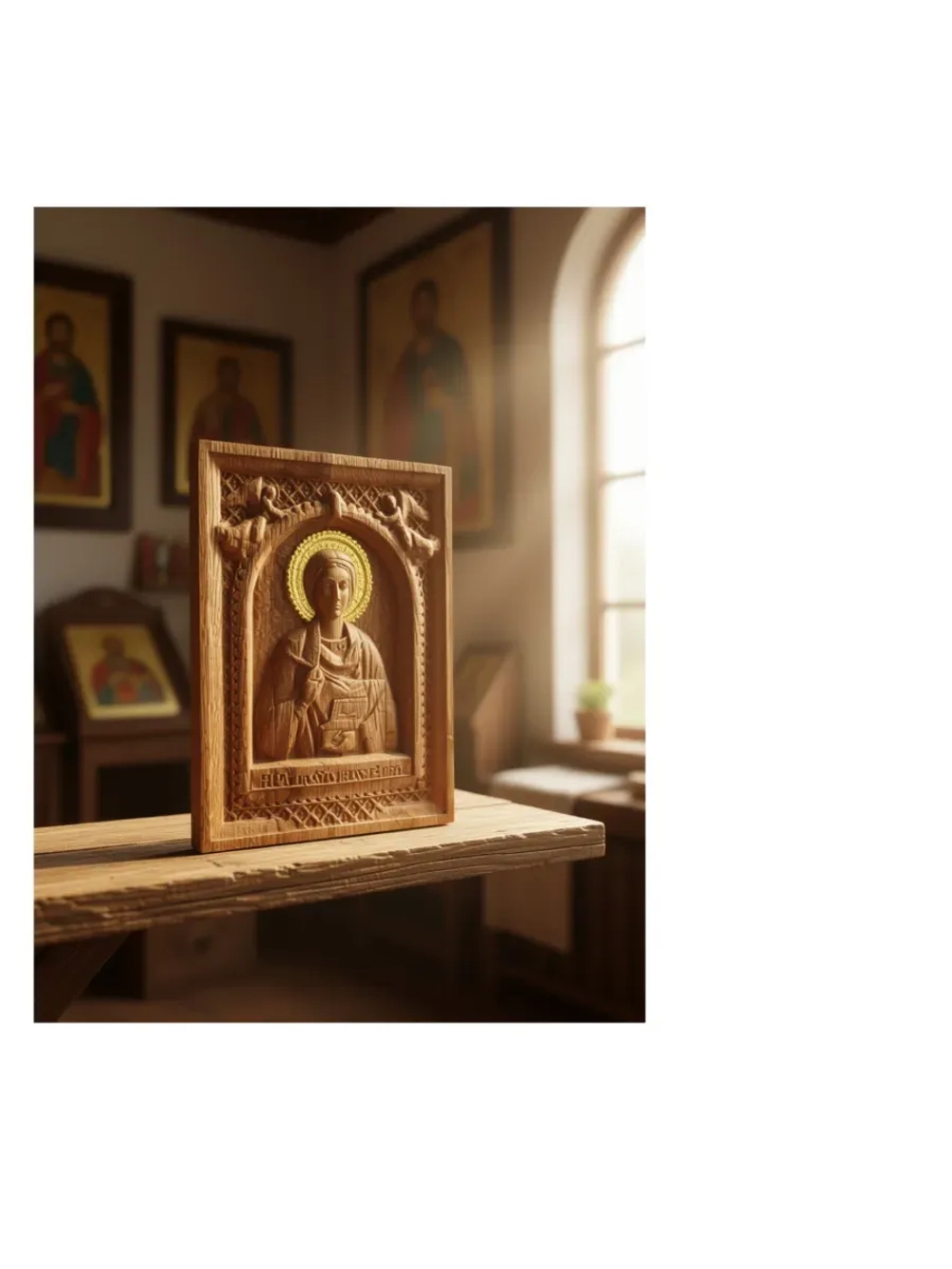 Освященная Икона Пантелеймона Целителя 23.5х18 см из дуба