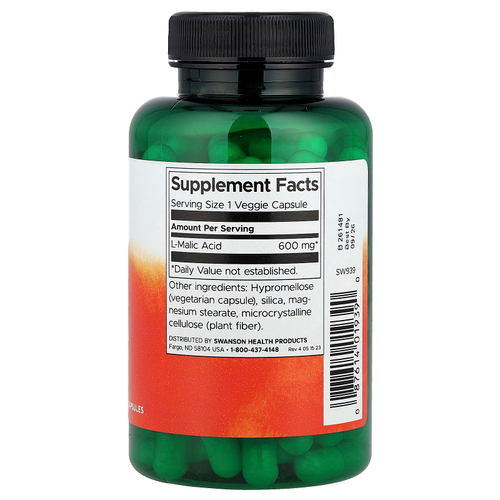 Swanson Vitamins, яблочная кислота, 600 мг, 100 растительных капсул