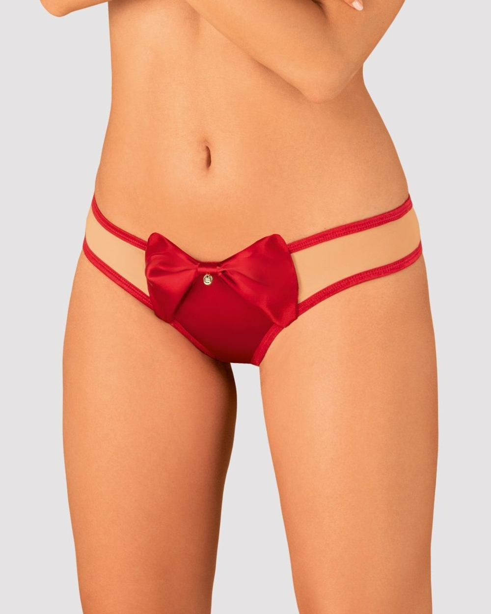 Стильные трусики-стринги Rubinesa с бантом (Размер: L-XL) (Цвет: красный с бежевым)