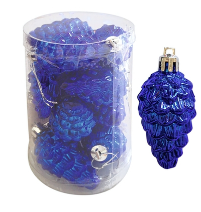 Елочная игрушка (набор 12 шт) ШИШКИ 6 см, цвета синий