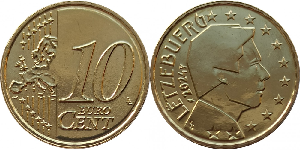 Люксембург 10 евроцентов, 2007-2024 Анри великий герцог Люксембурга XF