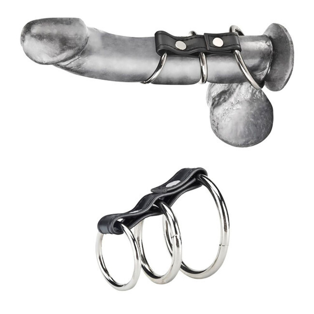 Металлический хомут для пениса 3 Rings Gates of Hell (Цвет: черный с серебряным)