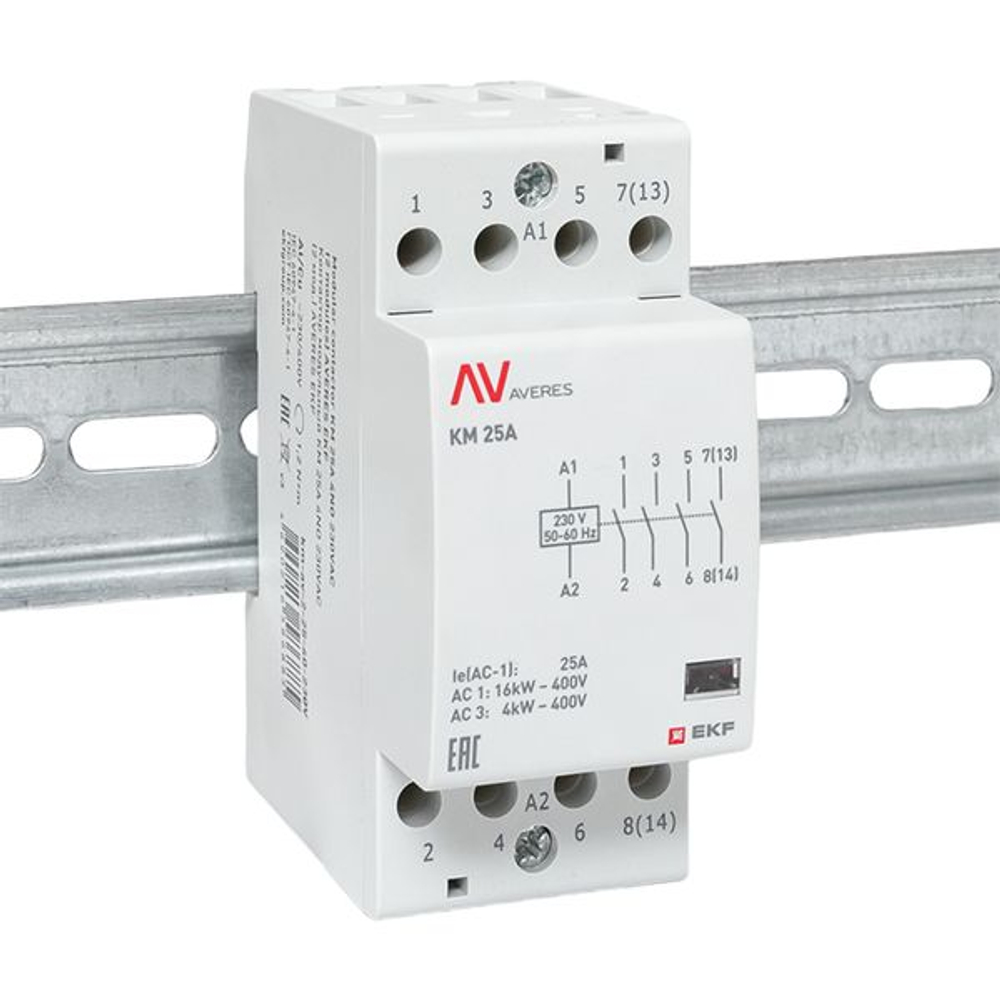 Контактор модульный КМ 25А 4NO 230В АС (2 мод.) AVERES EKF