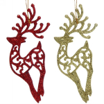 Подвески в блестках «Олень» 14 см (набор 2шт), красный/золото