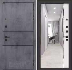Входная металлическая дверь Лабиринт INFINITY (ИНФИНИТИ) Бетон темный /Зеркало Панорама белый софт