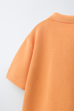 ZARA ОДНОТОННОЕ ПОЛО РЕЛЬЕФНОЙ ВЯЗКИ, ОРАНЖЕВЫЙ
