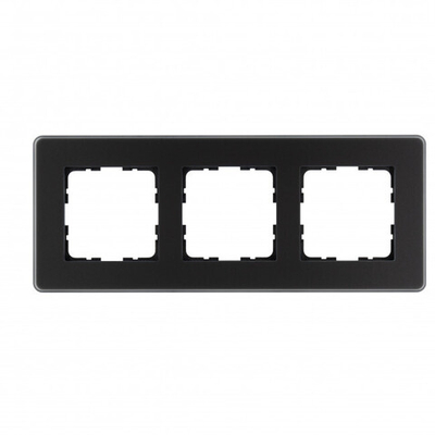 Стеклянная матовая закругленная рамка 3 пост , цвет черный