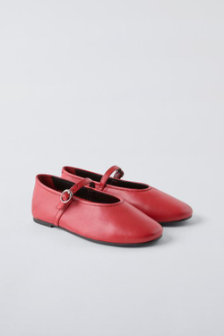 ZARA КОЖАНЫЕ БАЛЕТКИ, КРАСНЫЙ