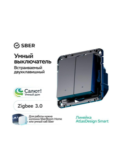 Выключатель 2-кл. AtlasDesign Smart 10А (сх. 5) L+N с подсветкой Zigbee механизм карбон SE ATN001053Z