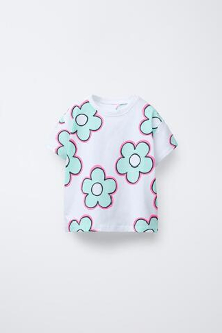 ZARA ФУТБОЛКА С ПРИНТОМ, БЕЛЫЙ