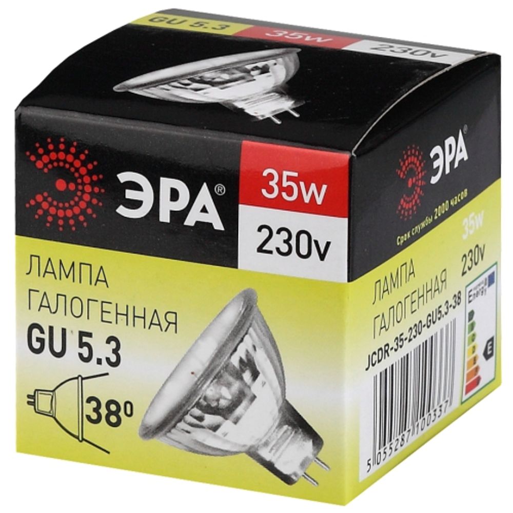 Лампочка галогенная ЭРА GU5.3-JCDR (MR16)-35W-230V-CL GU5.3 35Вт софит теплый белый свет