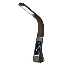 TLD-542 Brown-LED-300Lm-5000K-Dimmer Светильник настольный c часами. календарем. термометром. 5W. Сенсорный выключатель. Коричневый стилизован под кожу. TM Uniel.