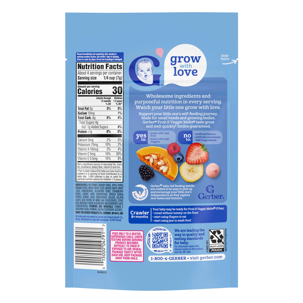 Gerber, Fruit & Veggie Melts®, снек для детей от 8 месяцев, ягодная смесь, 28 г (1 унция)