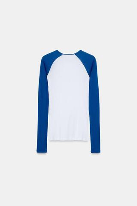 ZARA ФУТБОЛКА С ДЛИННЫМИ РУКАВАМИ SUPIMA®, БЕЛЫЙ/МОРСКОЙ СИНИЙ
