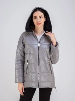 Куртка женская кожаная утепленная с капюшоном