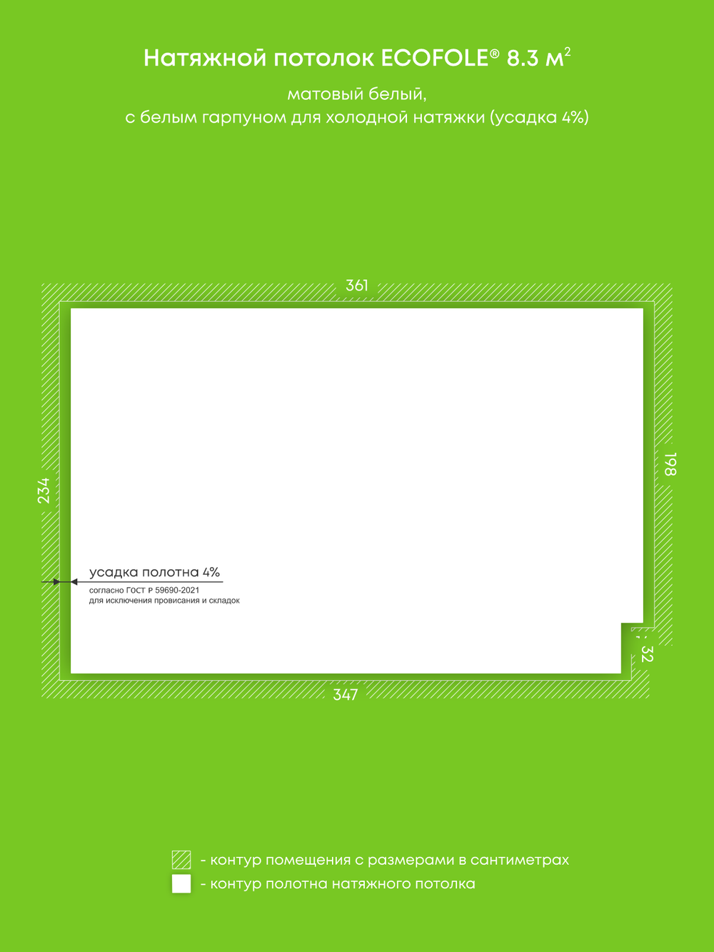 Матовый натяжной потолок 8.3 м2
