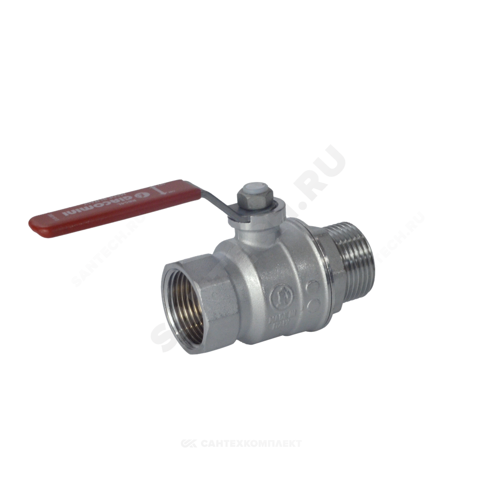 Кран шаровой латунь хром R854L Ду 20 Ру42 ВР/НР полнопроходной рычаг красный Giacomini R854LX024