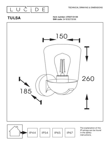 Уличный настенный светильник Lucide Tulsa 27837/01/30