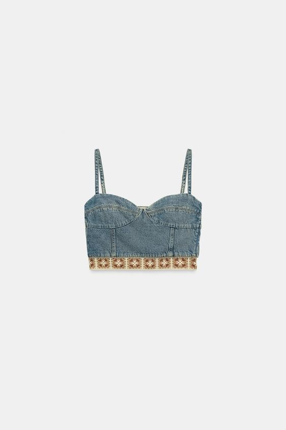 ZARA ТОП Z1975 ДЖИНСОВЫЙ КОМБИНИРОВАННЫЙ КРОШЕ, ВЫЦВЕТШИЙ СИНИЙ