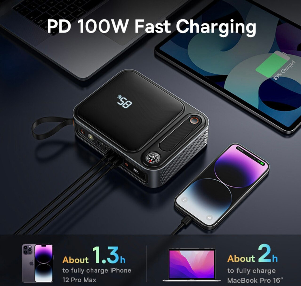 Пусковое портативное устройство бустер BASEUS 26800mAh 3000A. Jump starter. Powerbank. Buster.
