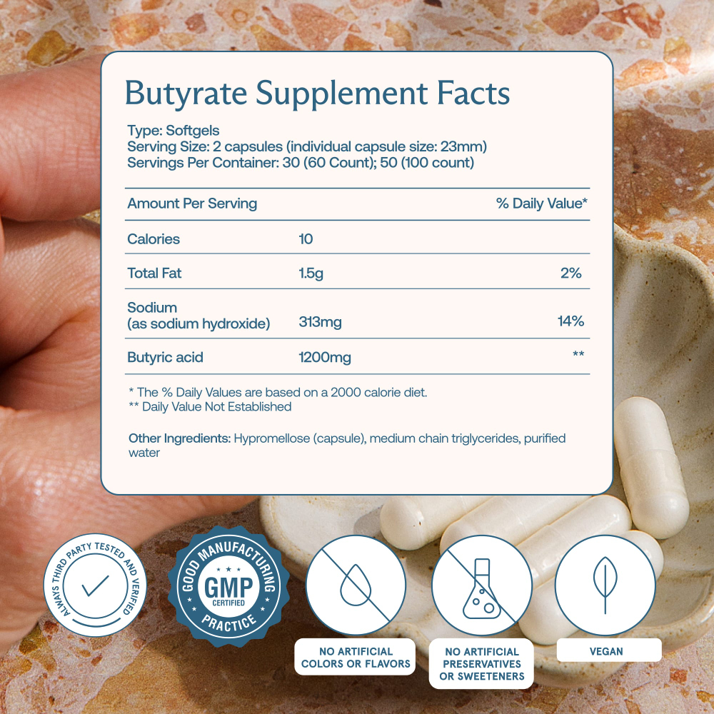 BodyBio, бутират натрия, 60 капсул