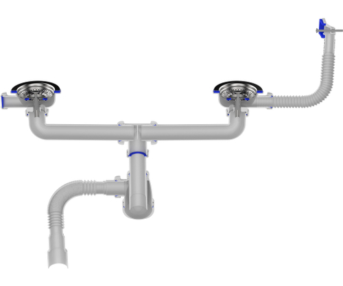 СИФОН ДЛЯ СДВОЕННЫЙ 3 1\2х40 С ПРЯМОУГОЛ ПЕРЕЛИВОМ 40х40\50 (D0148) 1/12