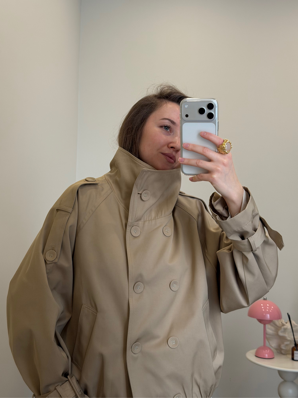 Тренч укороченный песочный