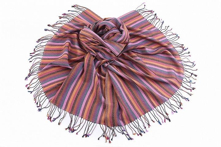 Палантин материал Шерсть 100% потайной узор Полоски розовый голубой фиолетовый песочный зеленый бордовый размер 210х100 см.