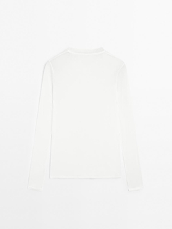 Massimo Dutti Футболка из 100% хлопка с деталями на воротнике, натуральный, кремовый