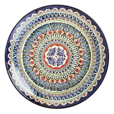Тарелка плоская Риштанская Керамика 26 см. синяя
