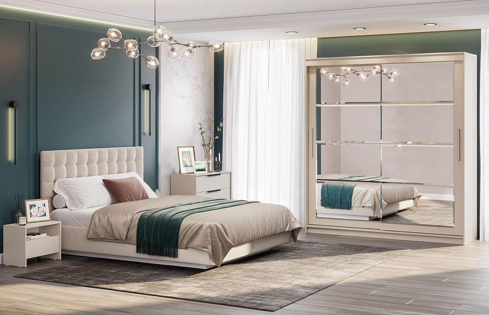 Шкаф-купе с зеркалом для одежды Белый текстурный 160х60х220 см