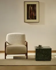 Кресло Sylo из бежевого шенилла и ясеня с отделкой цвета орех