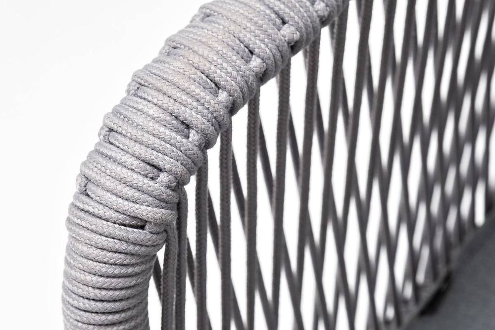 "Марсель" стул плетеный из роупа, каркас алюминий белый шагрень, роуп светло-серый круглый, ткань светло-серая