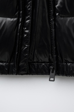 ZARA ПУХОВИК ИЗ ПЕРА И ПУХА С КАПЮШОНОМ WATER REPELLENT, ЧЕРНЫЙ