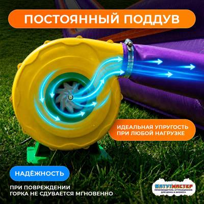Водная горка с надувным дном, на подкачке ТУРБО "Яркость", 100*3*2,1 м