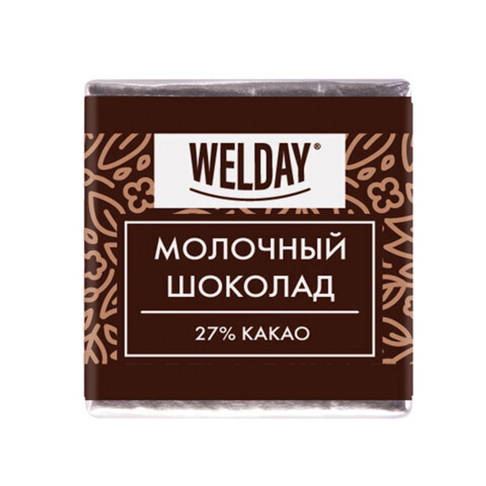 Шоколад порционный высшего качества WELDAY (ВЭЛДЭЙ) "Молочный 27%", 800 г (160 плиток по 5 г), пакет, 622406