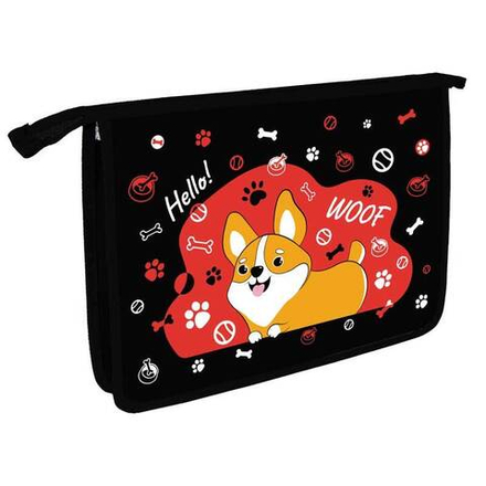 Папка д/труда А4 (335*240*85) 2отд. молния сверху, пластик/ламинат "Задорный корги"