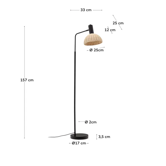 Торшер Damila 165 см, ротанг, черный каркас