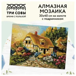 Almaz qaşlarla mozaika \ Алмазная мозаика \ Diamond painting ТРИ СОВЫ "Сказочная избушка", 30*40см, холст на деревянном подрамнике, картонная ко