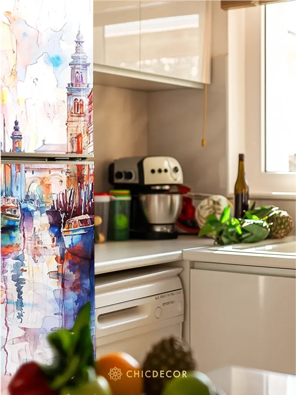 Наклейка на холодильник Венеция акварель пейзаж