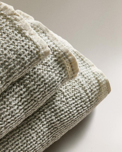 ZARA HOME БАННОЕ ПОЛОТЕНЦЕ С ВАФЕЛЬНЫМ УЗОРОМ, ЗЕЛЕНЫЙ