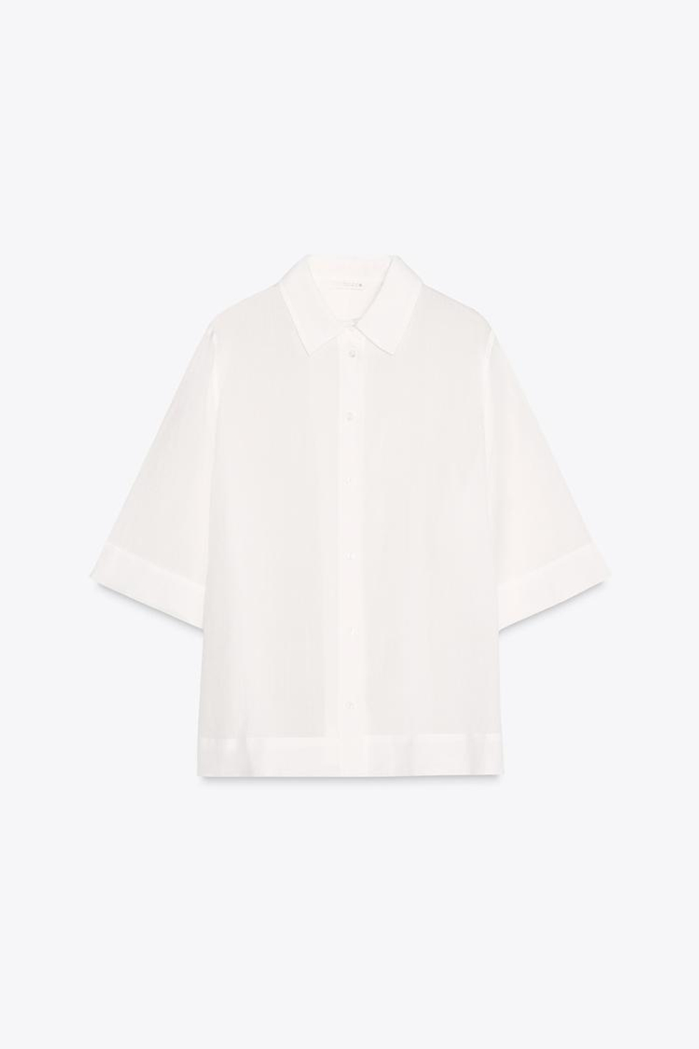 ZARA РУБАШКА ИЗ СМЕСОВОЙ ТКАНИ РАМИ ZW, БЕЛЫЙ