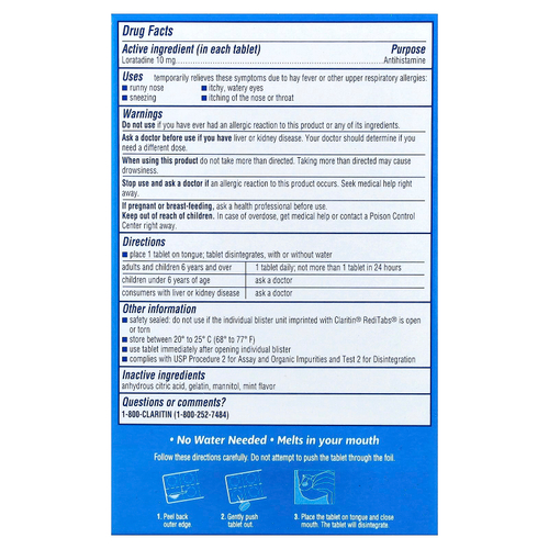 Claritin, Non-Drowsy, RediTabs® для юниоров, от 6 лет, 30 таблеток для расщепления в полости рта