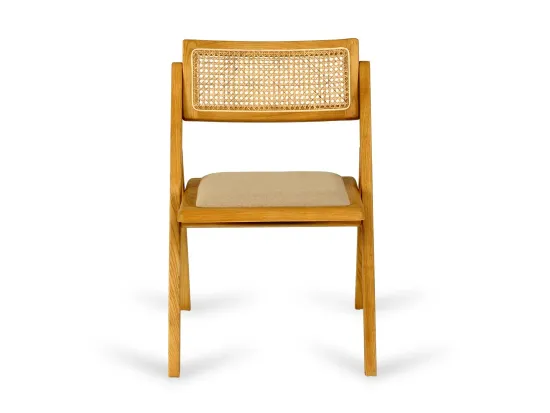 Стул Bali деревянный спинка из ротанга и льна 