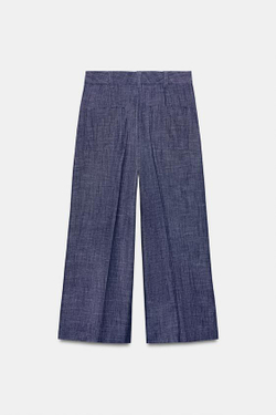 ZARA БРЮКИ-КЮЛОТЫ С ВЫСОКОЙ ПОСАДКОЙ, ИНДИГО