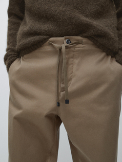 Massimo Dutti Брюки-джоггеры из смесовой хлопковой ткани, оливковый