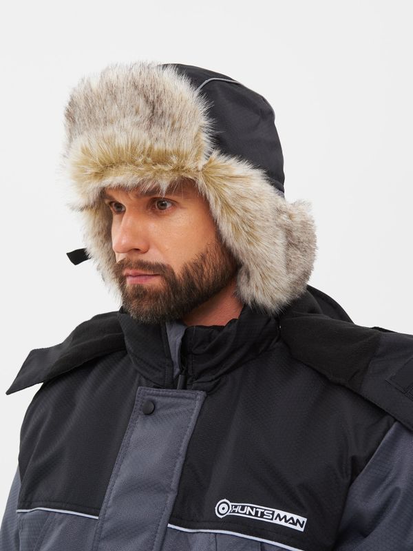 Шапка ушанка зимняя Полюс ткань Cell цвет Серый/Черный