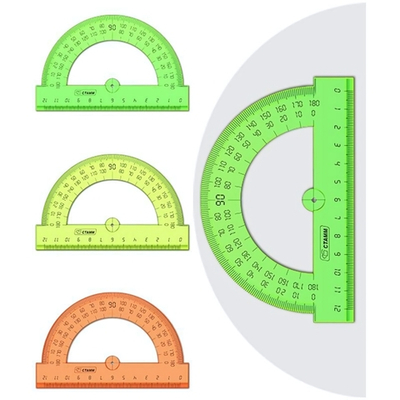 Транспортир 12см, 180° пластик. Прозрачный, неон.цв. (Стамм)