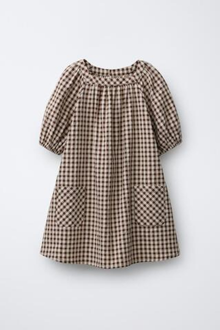 ZARA ПЛАТЬЕ В КЛЕТКУ, БЕЖЕВО-КОРИЧНЕВЫЙ