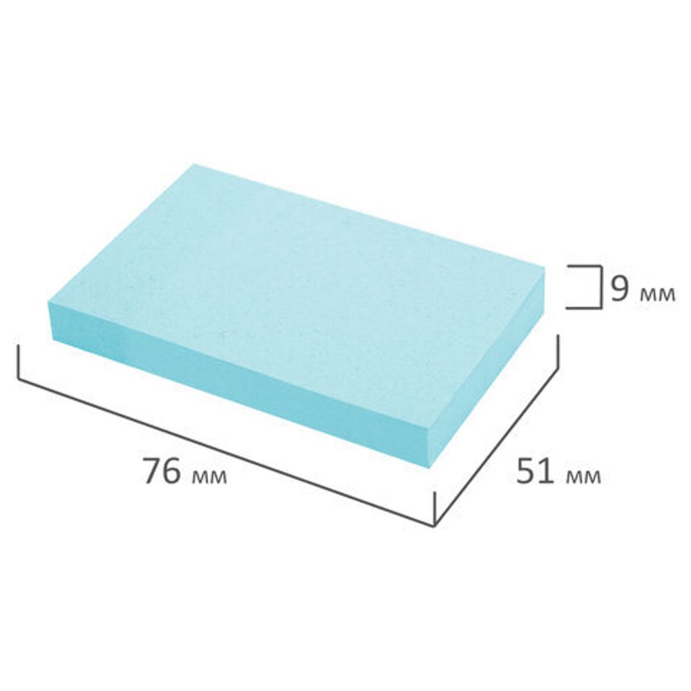 Блок самоклеящийся (стикеры) STAFF STANDARD, ПАСТЕЛЬНЫЙ 76х51 мм, голубой, 100 листов, 116582